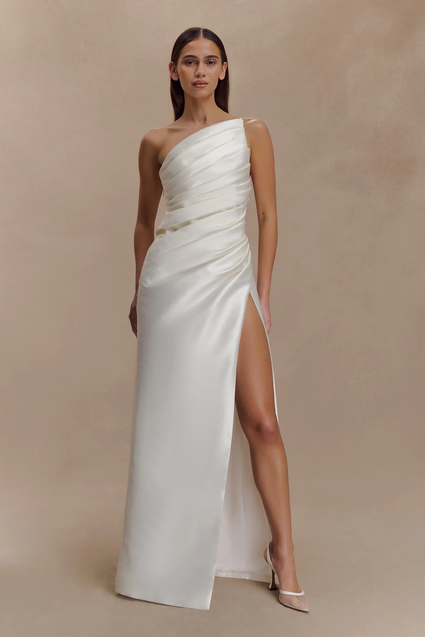 One Shoulder Maxi Dress - Ivory | MESHKI US