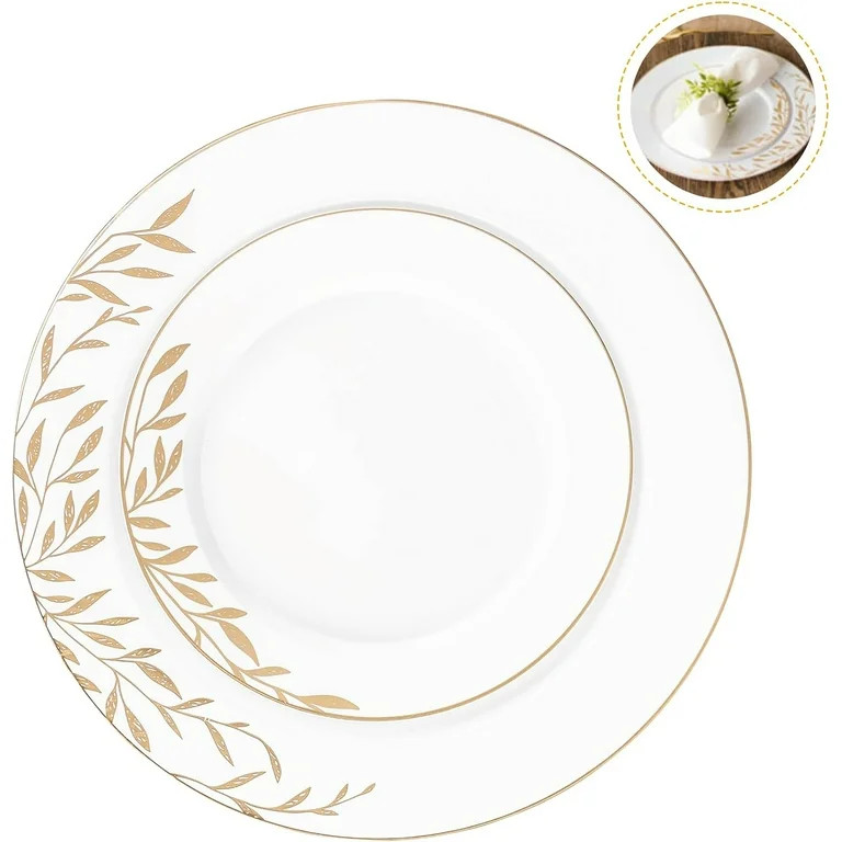 PLASTICPRO Elegant Plastic Dinner Plates White Gold Flower Plastic Silverware, 32 Pack | Walmart (US)