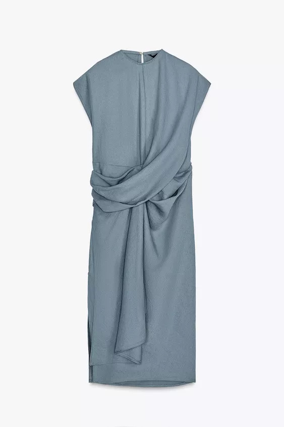 LINEN BLEND DRAPED DRESS ZW COLLECTION | Zara US