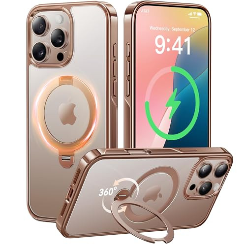 CASEKOO Desert Titanium for iPhone 16 Pro Max Case with 360° Spin Magnetic Stand [Compatible with Magsafe][16FT Military Protection] Polished for iPhone 16 ProMax Case with Stand Ring 6.9'', Rose Gold | Amazon (US)