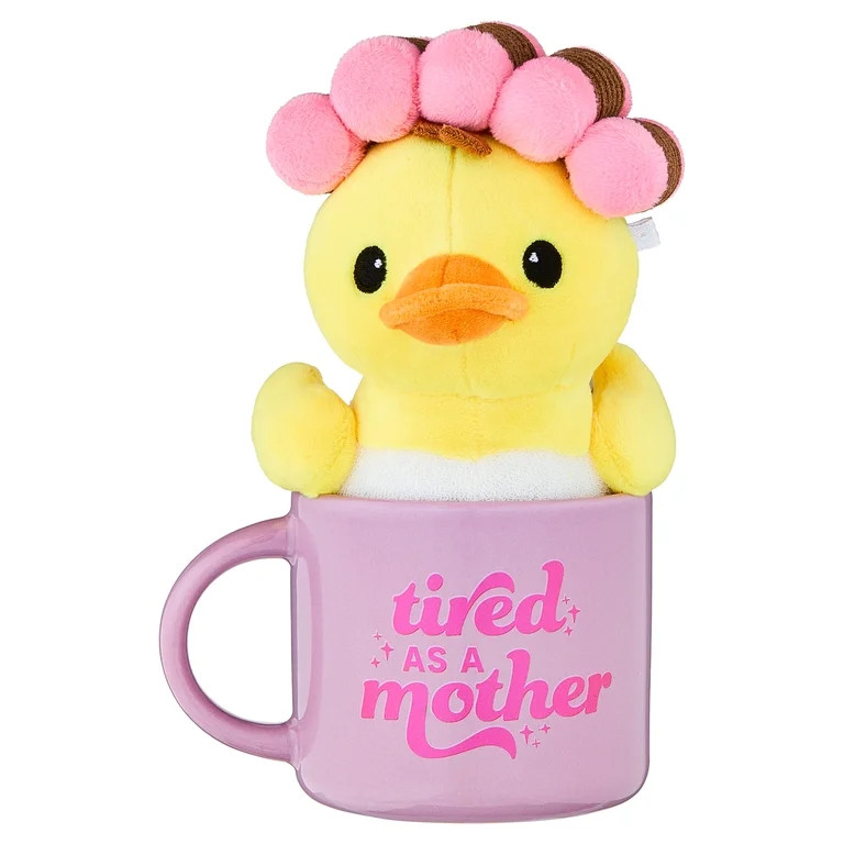 Duck in Hair Curlers Plush in Tired as a Mother Mug, Pink and Purple, Mother's Day by Way To Cele... | Walmart (US)