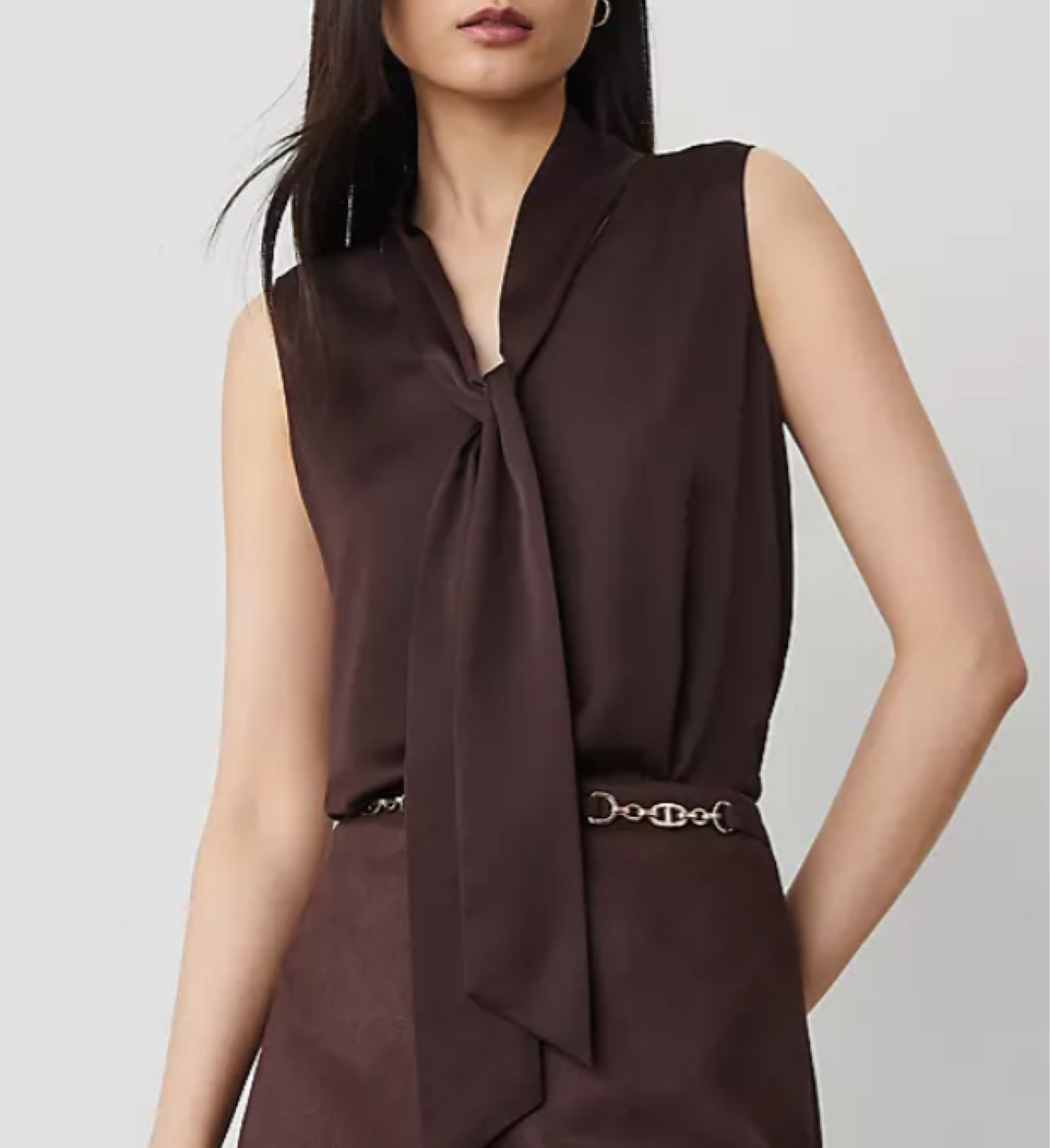 Bow neck shell in ‘pure chocolate’ from Ann Taylor
Dark brown
House of colour / Autumn 

#LTKFallSale #LTKFindsUnder50 #LTKStyleTip