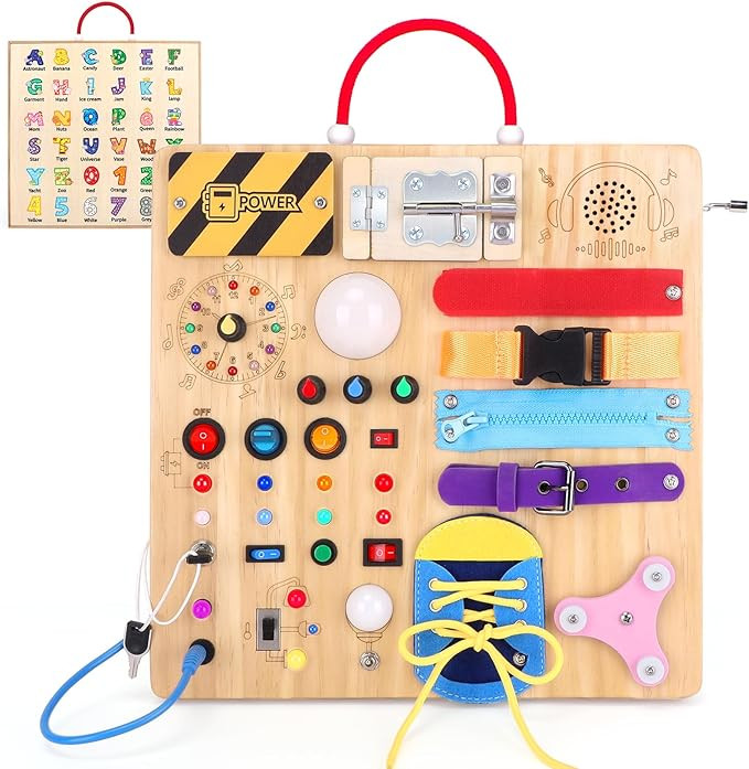 Busy Board,Montessori Toys for 1-3 Years Old, Wooden Toddler Toys, Autism Sensory Travel Toy, Ide... | Amazon (US)