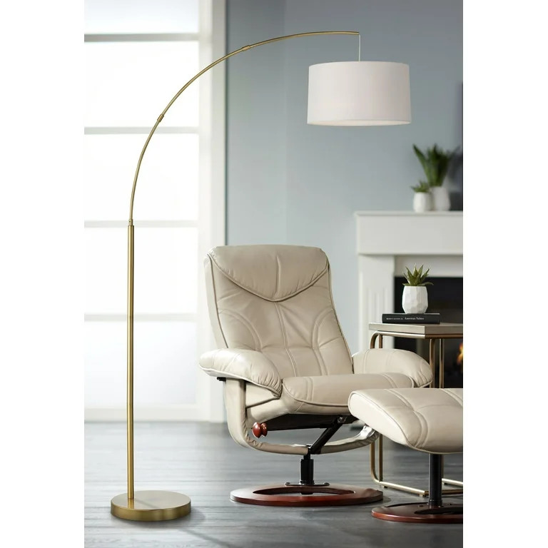 360 Lighting Mid Century Modern Arc Floor Lamp 72" Tall Brass Metal White Drum Shade for Living R... | Walmart (US)