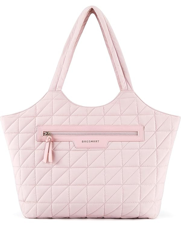 BAGSMART Tote Bag for Women, Lightweight Travel Tote Bags with Zipper, Quilted Puffer Shoulder Ba... | Amazon (US)