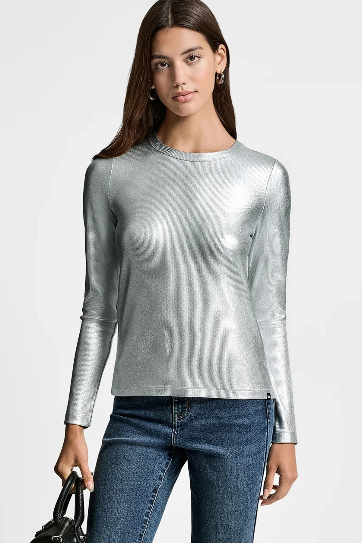 FOIL RIB LONG SLEEVE TOP | DKNY