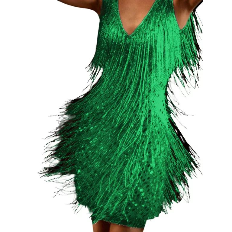 Julycc Womens Sleeveless V Neck Sparkle Sequins Clubwear Evening Party Mini Dress | Walmart (US)