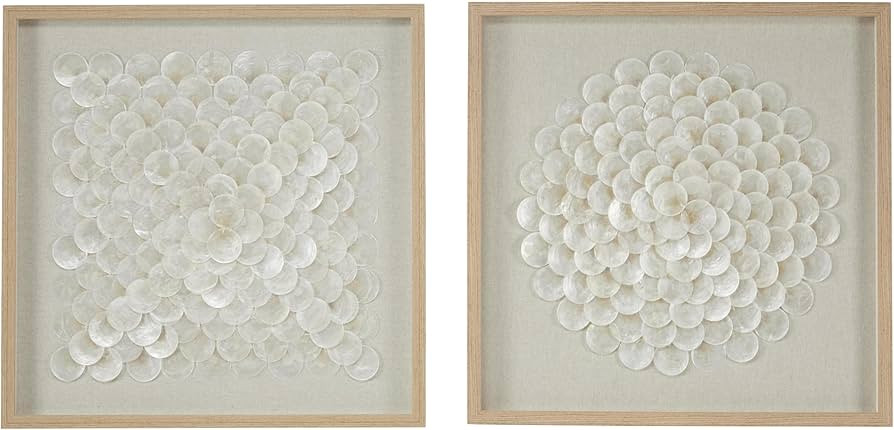 Deco 79 Shell Overlapping Shells Shadow Box with Canvas Backing, Set of 2 24"W, 24"H, Cream | Amazon (US)