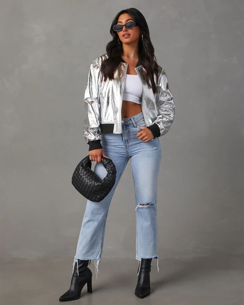 Worlds Collide Metallic Bomber Jacket - Silver | VICI