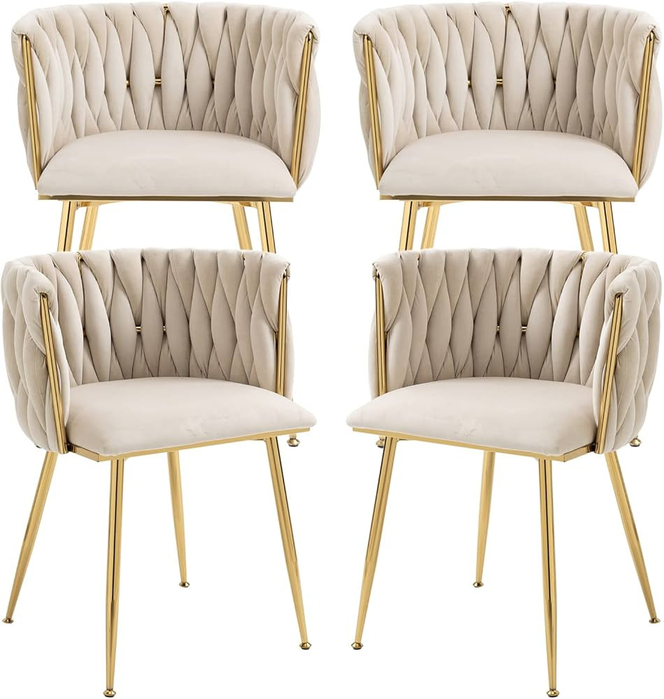 Nrizc Velvet Dining Chairs Set of 4, Woven Upholstered Dining Chairs with Gold Metal Legs, Modern... | Amazon (US)