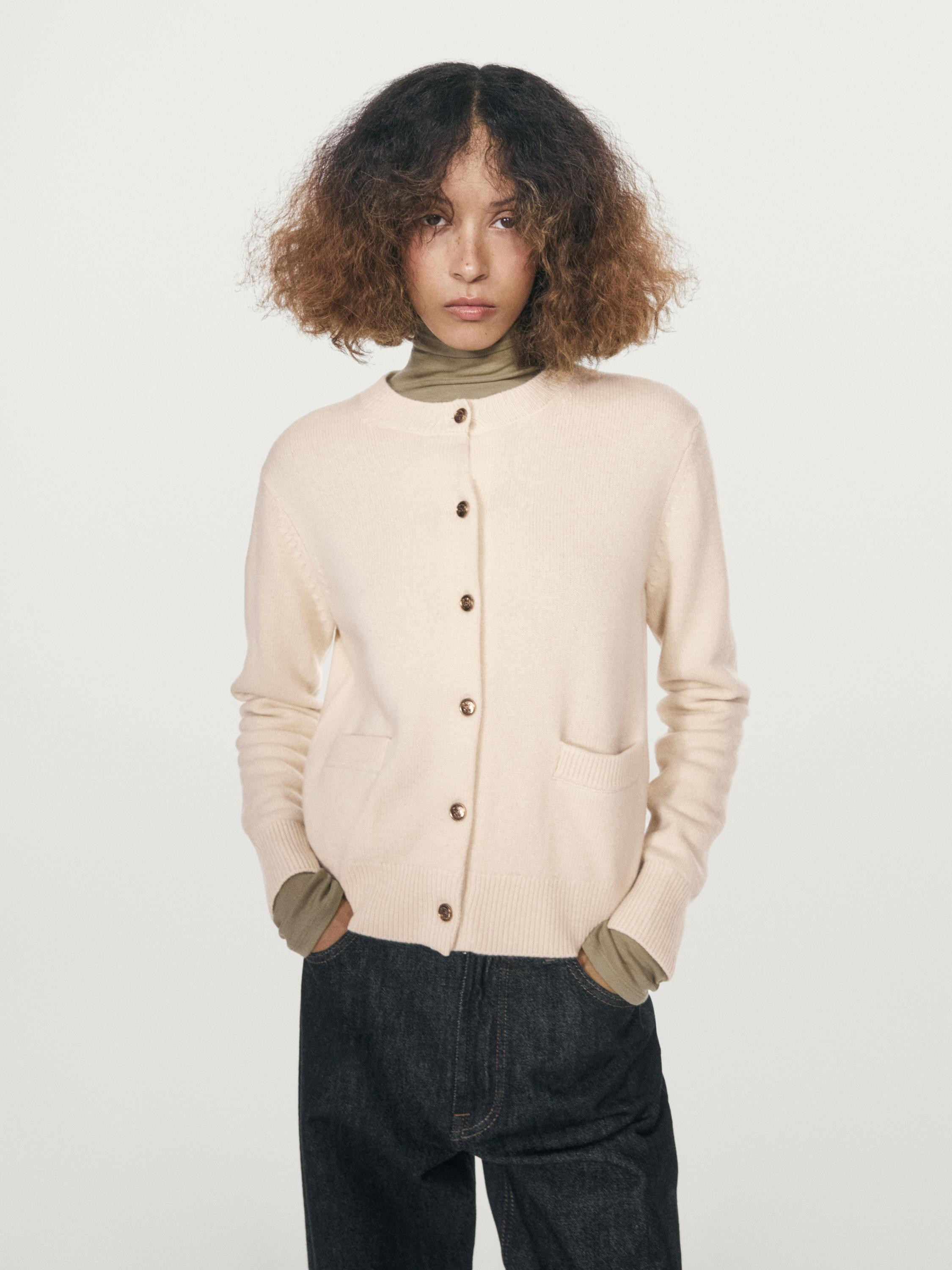 Knit cardigan with gold buttons | Massimo Dutti UK