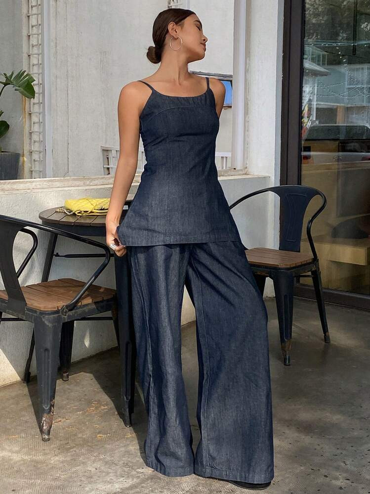DAZY Women Simplistic Camisole & Denim Pants 2pcs Set | SHEIN