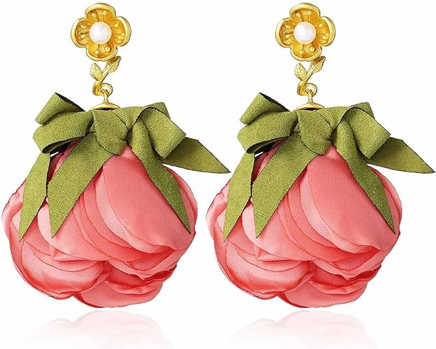 Aksod Bohemian Flower Earrings Pink Large Floral Earrings Stud Big Lightweight Fabric Rose Dangle... | Amazon (US)