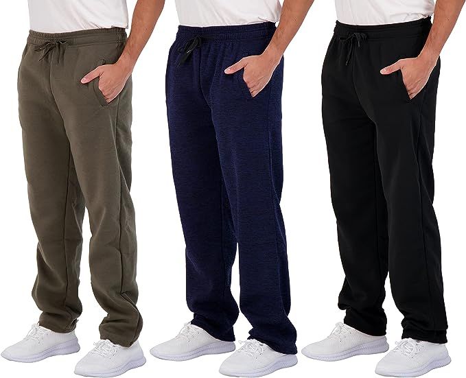 Real Essentials 3 Pack: Men's Tech Fleece Active Athletic Casual Open Bottom Sweatpants with Pock... | Amazon (US)