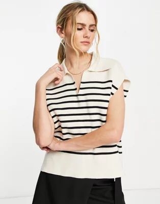 Selected Femme knitted vest with collar detail in cream stripe | ASOS (Global)
