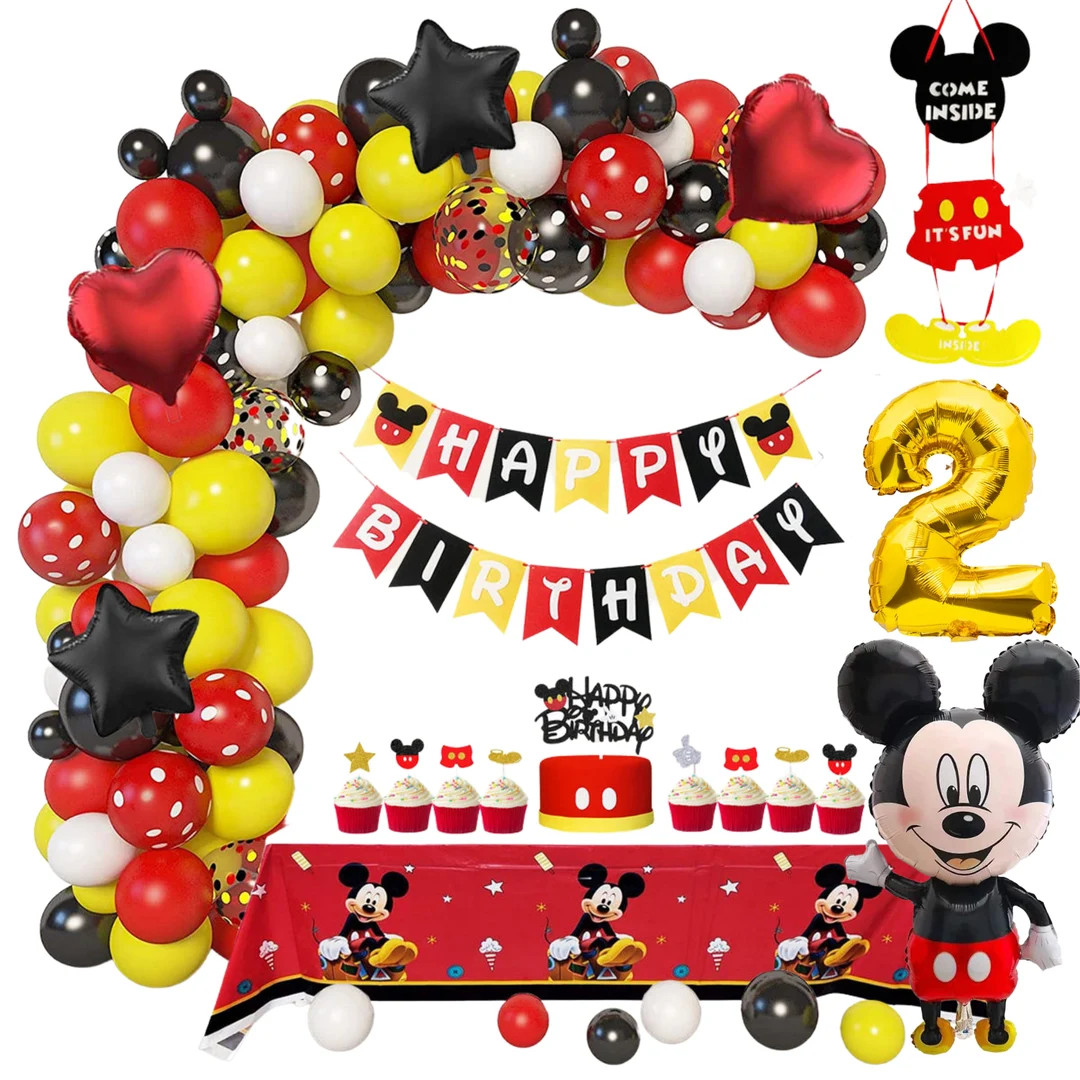 Mickey Mouse Theme 2nd Birthday Party Supplies Decoration Birthday Banner With Mickey Balloon Arc... | Etsy (US)