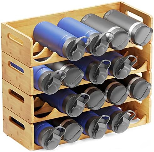 SpaceAid Bamboo Water Bottle Organizer with Labels, Kitchen Pantry Water Bottle Storage Rack for ... | Amazon (US)