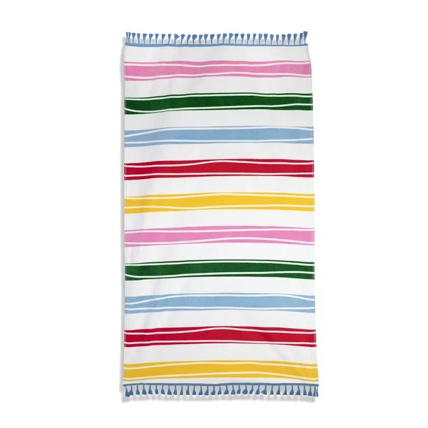 Packed Party Beach Towel, Rainbow Stripes Print, Multi-Color with Blue Fringe | Walmart (US)