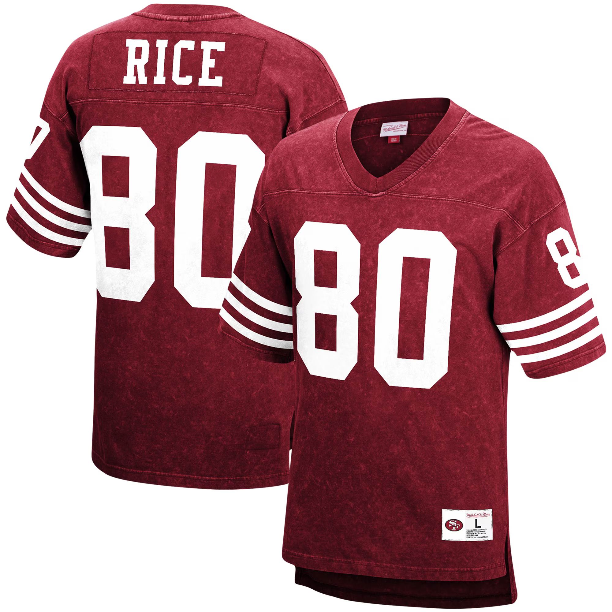 Jerry Rice San Francisco 49ers Mitchell & Ness Retired Player Name & Number Acid Wash Top - Scarl... | Fanatics