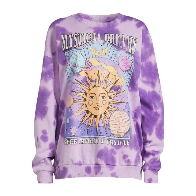 No Boundaries Washed Graphic Crewneck Sweatshirt, Women's and Women's Plus | Walmart (US)