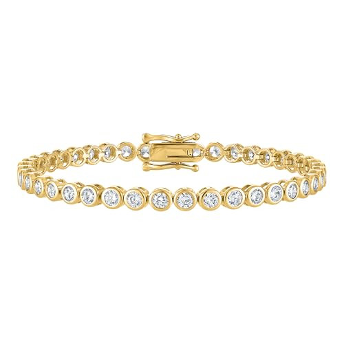 KISPER Tennis Bracelet for Women - 24K White Gold or Gold Plated Round Cut AAAAA CZ Bezel Set 3mm... | Amazon (US)