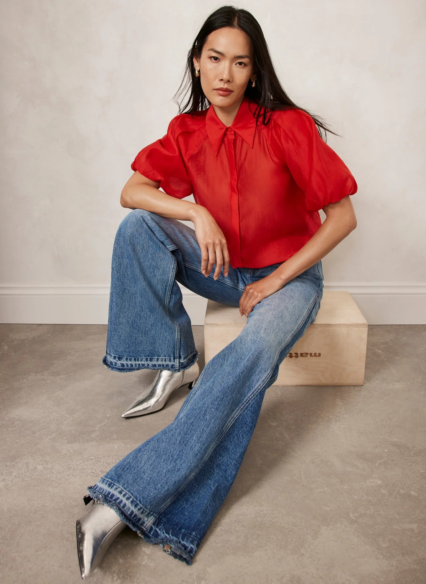 Red Sheer Puff Sleeve Shirt | Mint Velvet (US)