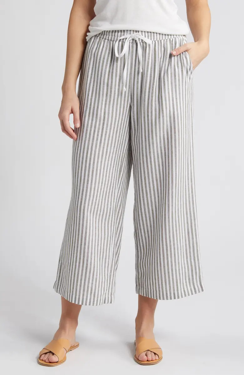 Caslon® Stripe Drawstring Wide Leg Linen Blend Pants | Nordstrom | Nordstrom