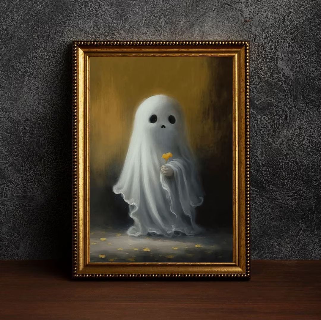 Wall Flower Ghost Poster, Sheeted Ghost Art Print, Cute Little Ghost Face Spooky Gothic Printable... | Etsy (US)