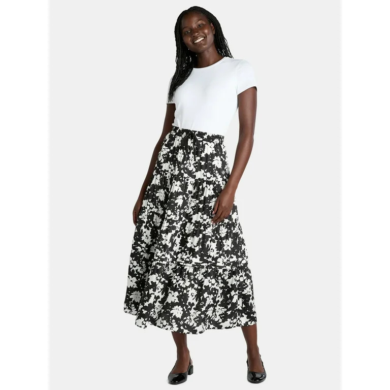 Time and Tru Women's Printed Tiered Midi Skirt, Sizes XS-XXXL | Walmart (US)