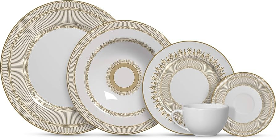 Aparelho de Jantar Alleanza 20 Peças Plissan Rendado Dourado, Padrão | Amazon (BR)