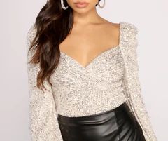All that Glow Puff Sleeve Sequin Bodysuit | Windsor Stores