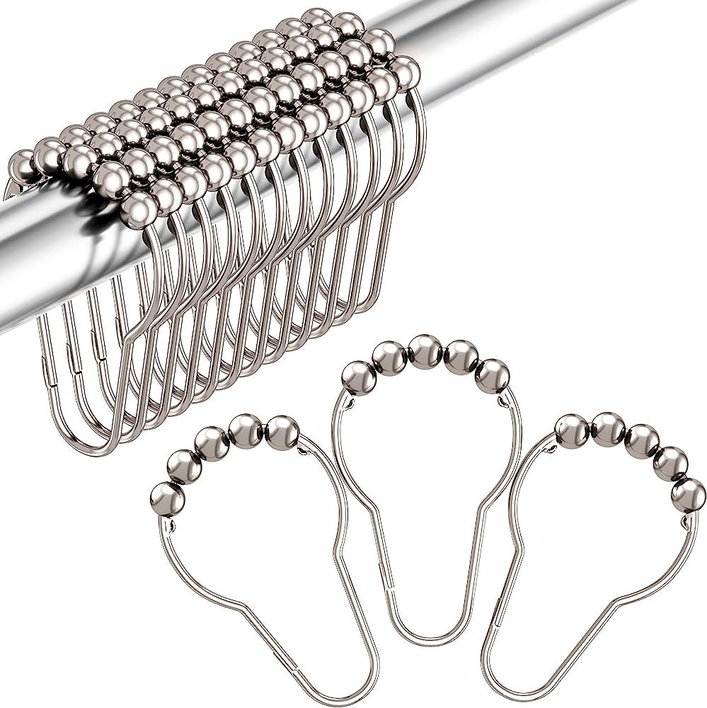 Amazon.com: Amazer Shower Curtain Hooks, Decorative Shower Curtain Hooks Rust Proof Stainless Ste... | Amazon (US)