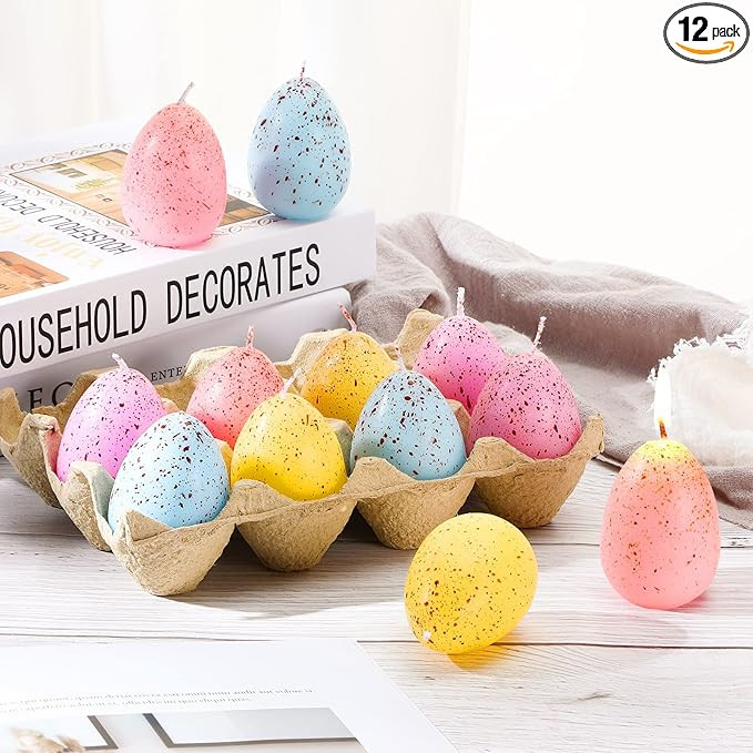 BBTO 12 Pieces Easter Eggs Shape Candles Bulk Colorful Spring Votive Candle Unscented Smokeless D... | Amazon (US)