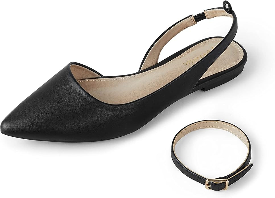 Arromic Women's Slingback Flats Shoes Pointed Toe Two-Way Wear Adjustable Ankle Strap Slip on Sho... | Amazon (US)