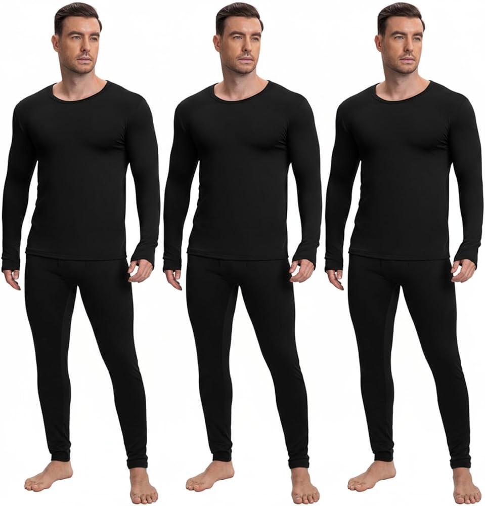 Patelai 3 juegos de ropa interior térmica para hombre, capa base larga con forro polar para invi... | Amazon (US)