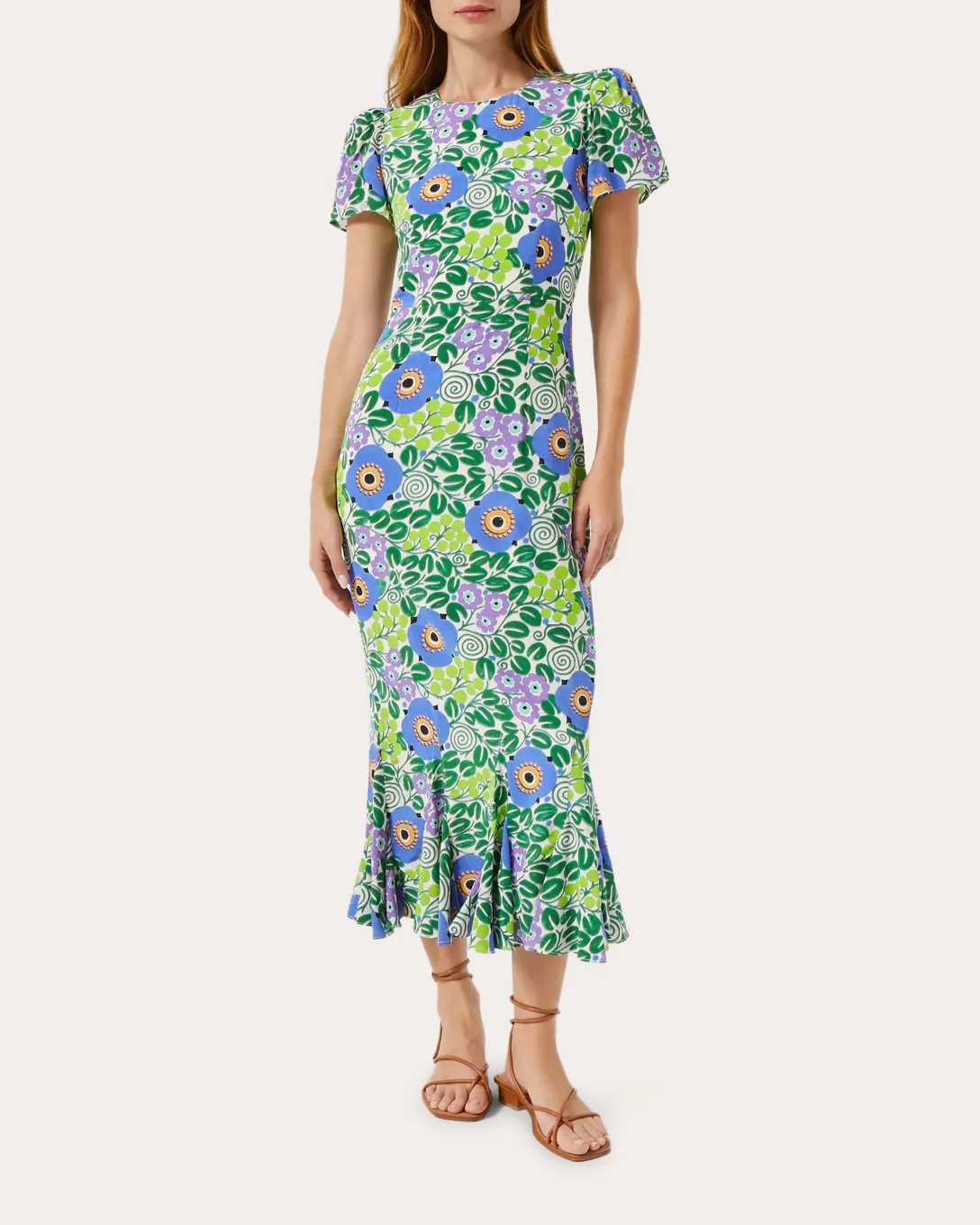 RHODE Women's Lulani Flare Dress in Wisteria Aura Blossom Viscose | Olivela