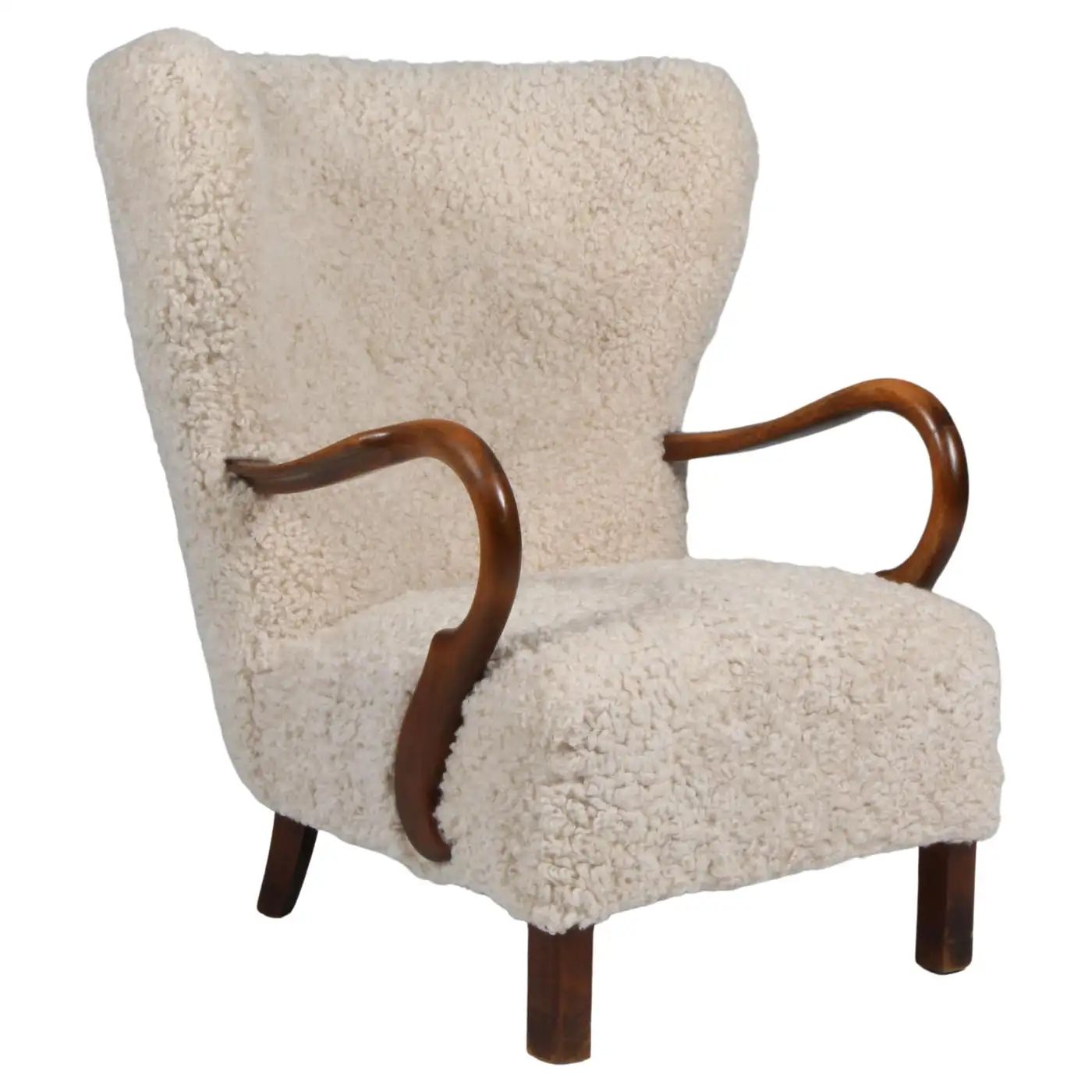 Danish Cabinetmaker 1940s Lounge Chair, Lambskin | 1stDibs