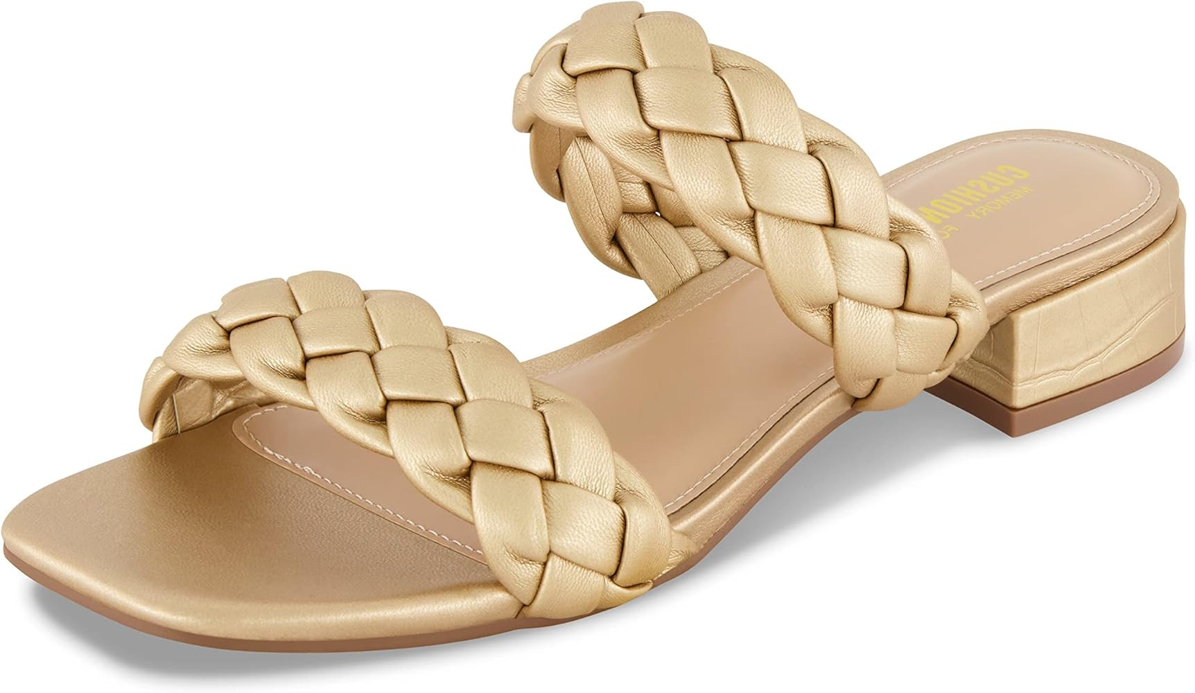 CUSHIONAIRE Women's Nan two band braided low block heel slide sandal +Memory Foam and Wide Widths Av | Amazon (US)