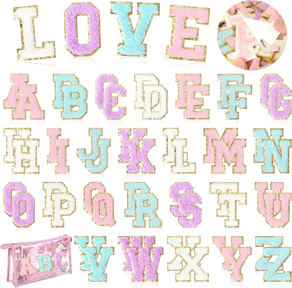 Chenille Letters Patches Self-Adhesive for Clothing: NICEVINYL 52pcs Classic-Color Preppy Varsity... | Amazon (US)
