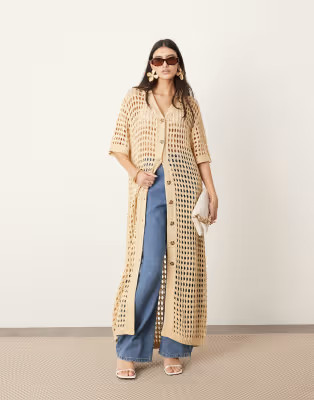ASOS EDITION knit button up maxi dress in stone | ASOS (Global)