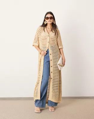 ASOS EDITION knit button up maxi dress in stone | ASOS (Global)