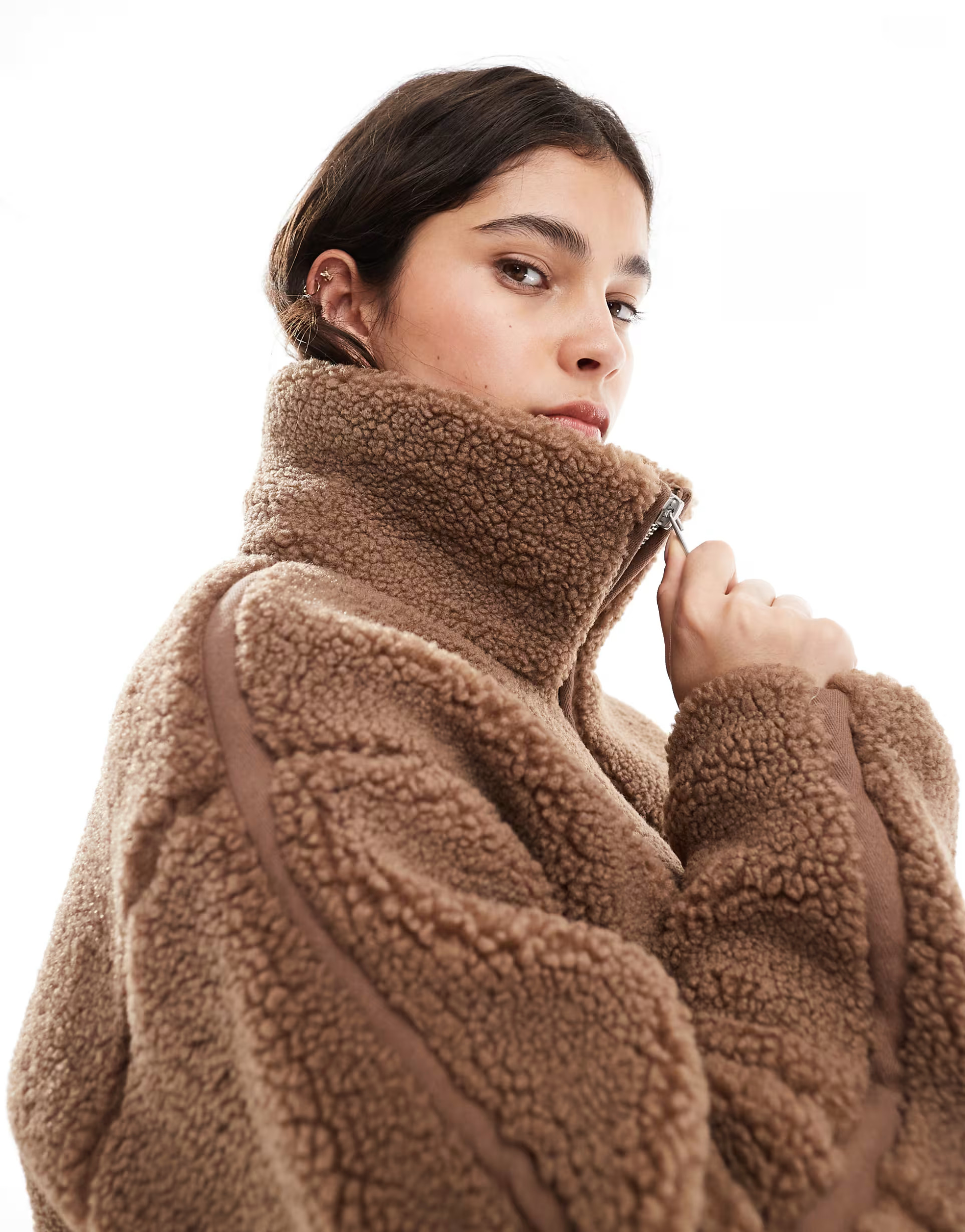 ONLY slouchy teddy jacket in light brown | ASOS (Global)