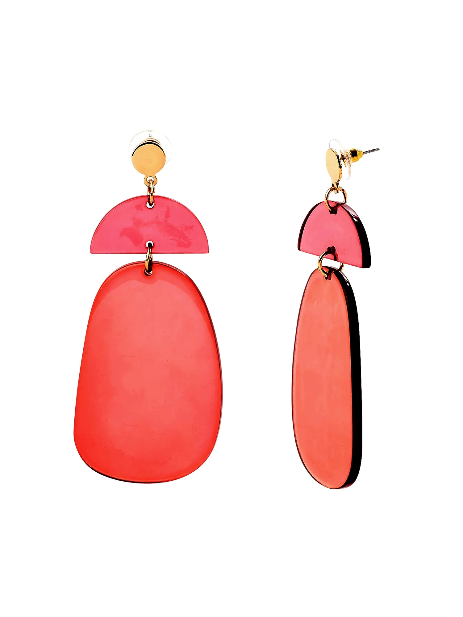 Scoop Women’s 14K Gold Flash-Plated Translucent Pink Resin Statement Earrings - Walmart.com | Walmart (US)