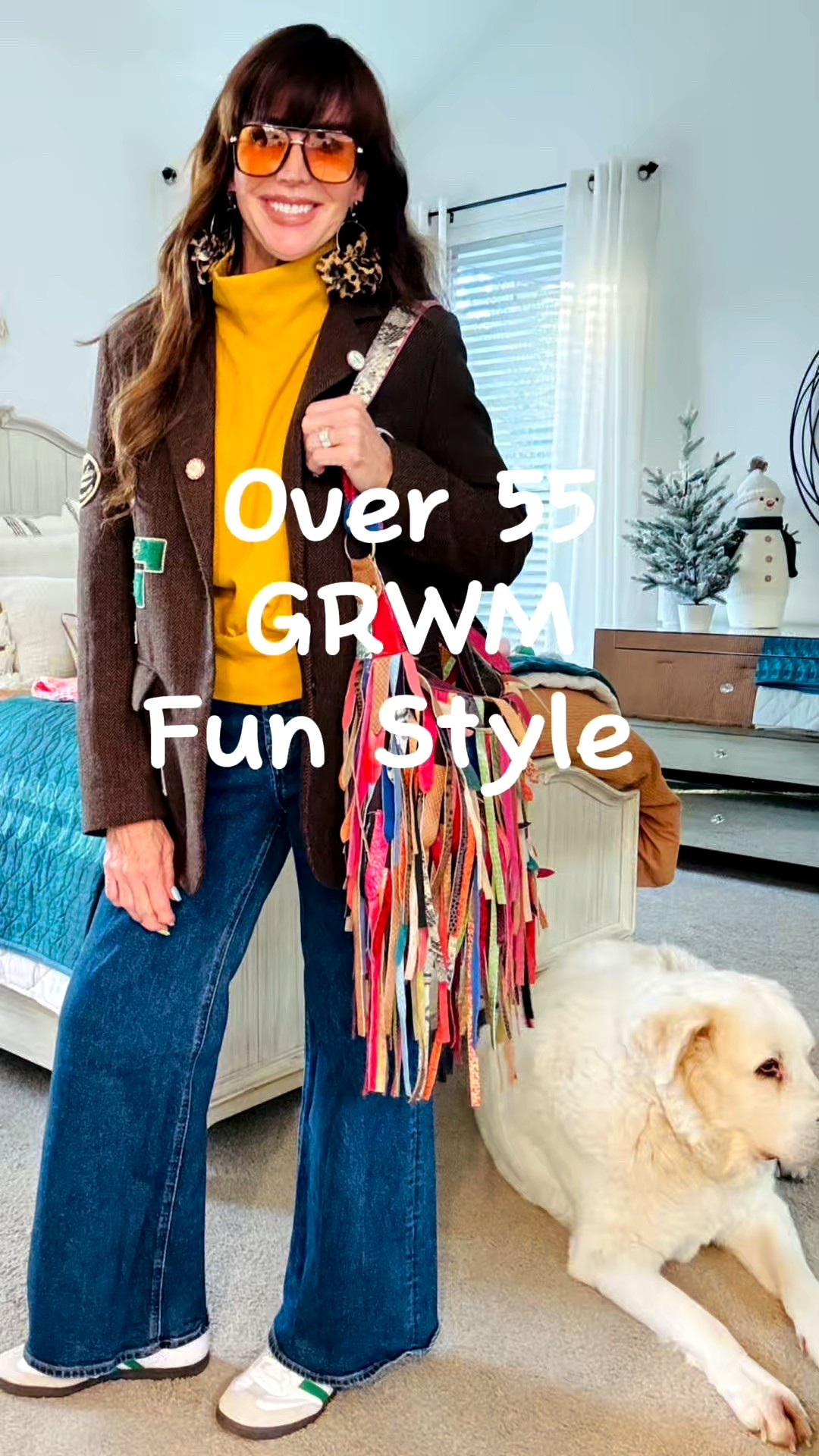 Over 55 GRWM fun style!  Finally getting a chance to style this patched blazer that I rented from nuuly!  Wide leg jeans, adidas sneakers, leopard lightweight earrings and my super fun fringe bag that got several compliments today! 

#LTKootd #LTKgrwm #LTKOver40