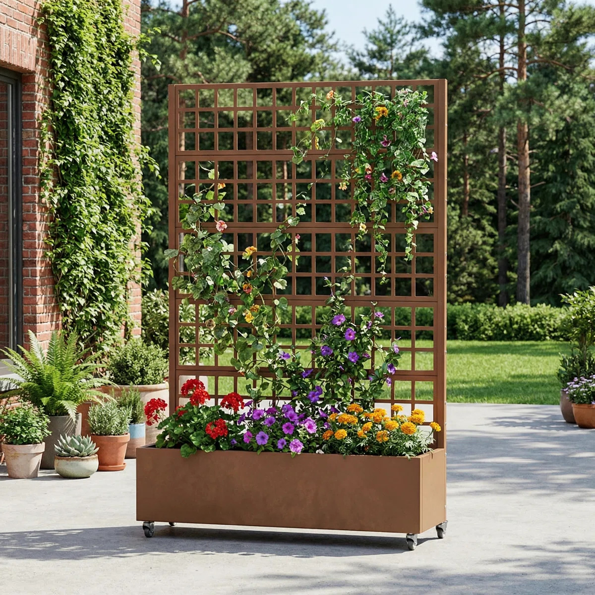 72"H Metal Planter Box with Trellis with Wheels | Wayfair North America
