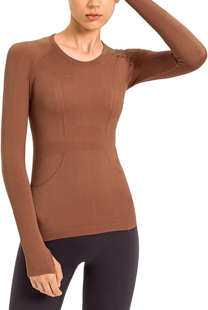 LUYAA Women's Workout Tops Long Sleeve Shirts Yoga Sports Breathable Gym Athletic Top Slim Fit | Amazon (US)