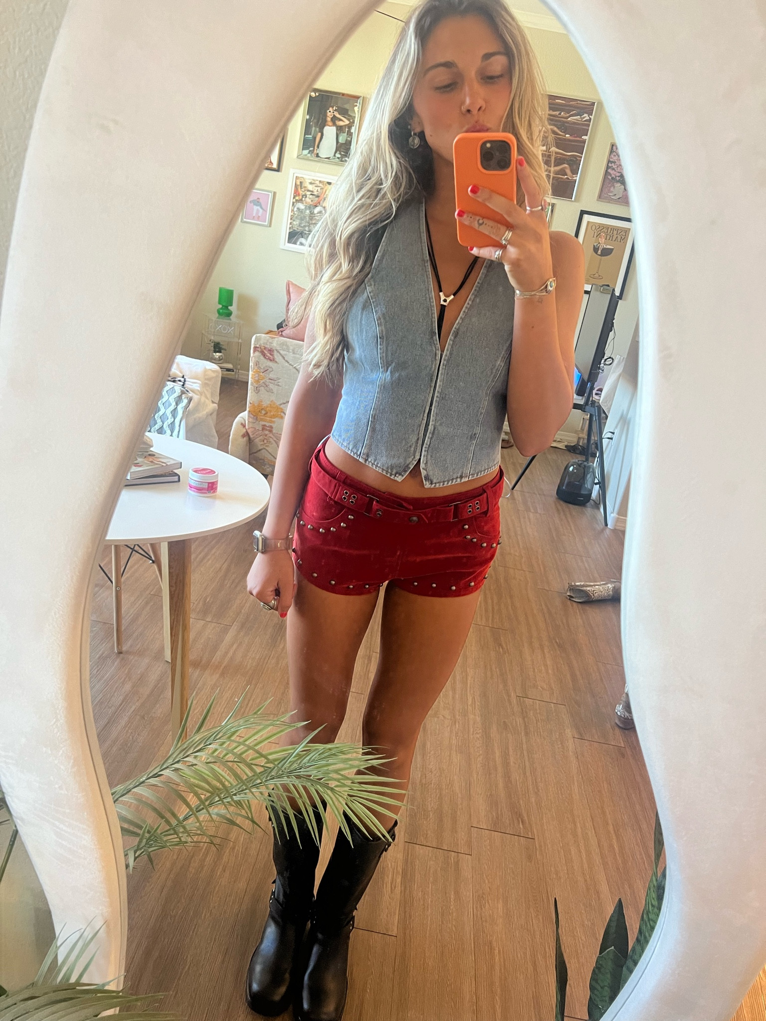 #countryoutfit #concertoutfit micro shorts, denim top, festival outfit, western, suede shorts 