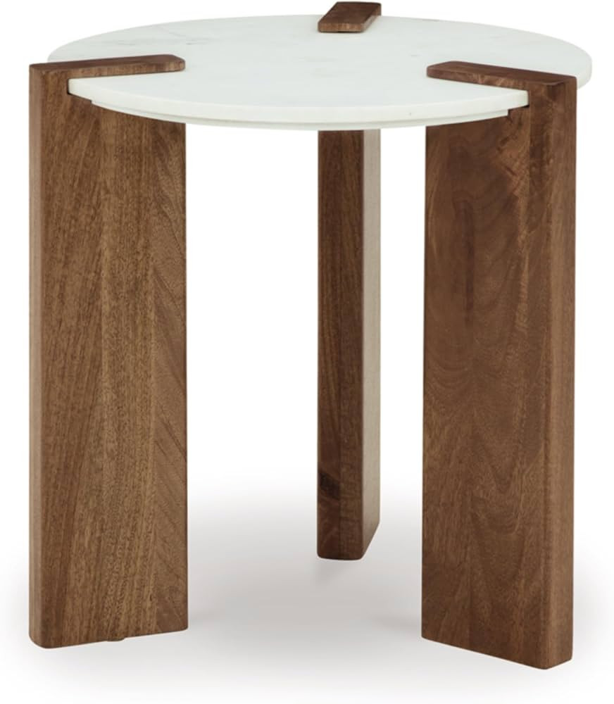 Signature Design by Ashley Isanti Modern End Table with Marble Top, White & Light Brown | Amazon (US)