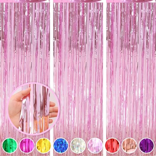 Pink Party Decorations, 3 Pack 3.2ft x 8.2ft Pink Streamers, Party Decorations, Backdrop Birthday Decorations, Curtains Background for Photo Booth, Wedding Party Decoration | Amazon (US)