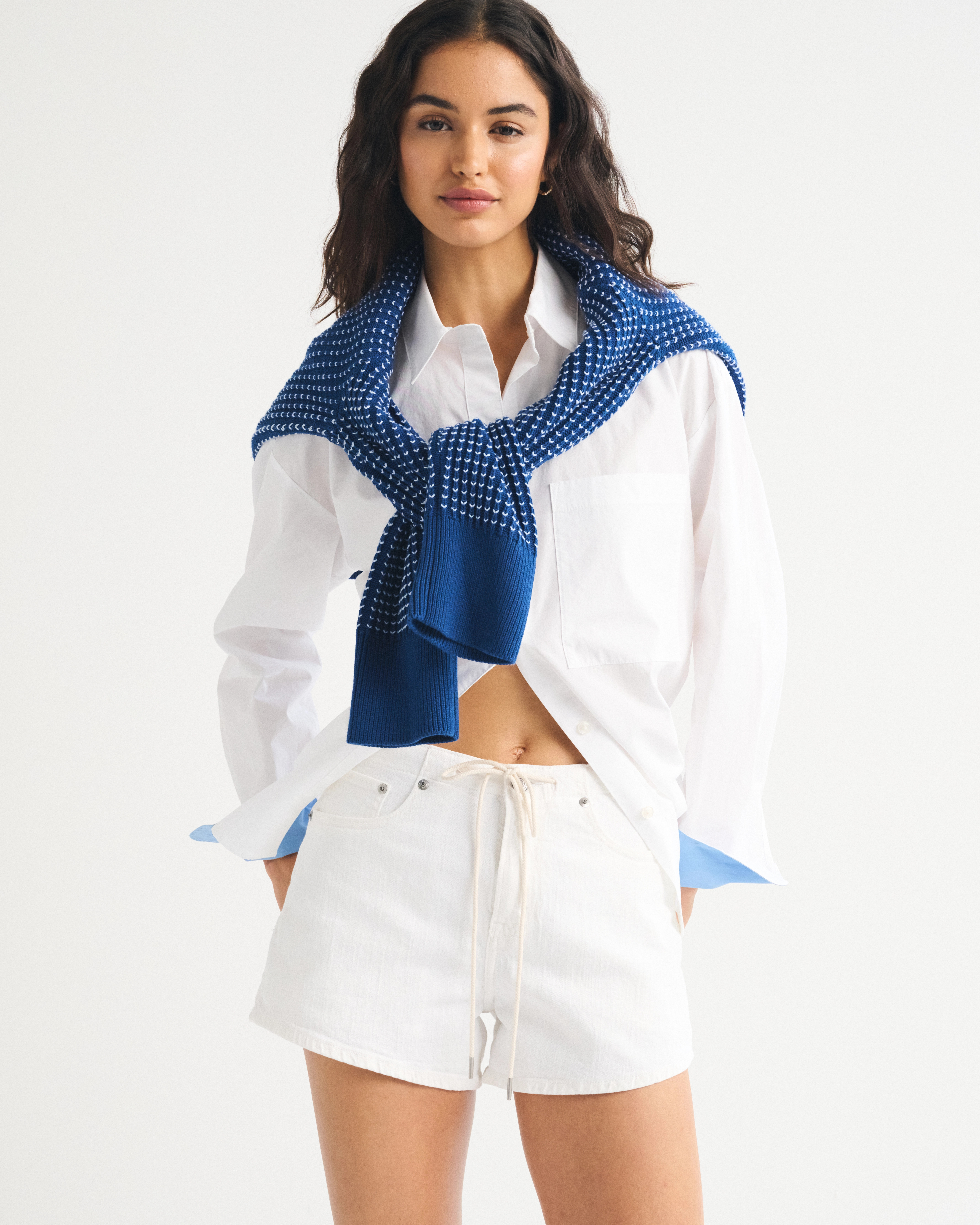 High Rise Linen-Blend Denim Short | Abercrombie & Fitch (US)
